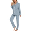 image:imageLeikar Button Down Pajamas for Women Soft Viscose Sleepwear Long Sleeve Pjs Set Nursing Postpartum LoungewearMist Blue