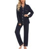 image:imageLeikar Button Down Pajamas for Women Soft Viscose Sleepwear Long Sleeve Pjs Set Nursing Postpartum LoungewearNavy Blue White Dots