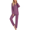 image:imageLeikar Button Down Pajamas for Women Soft Viscose Sleepwear Long Sleeve Pjs Set Nursing Postpartum LoungewearPurple