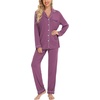 image:imageLeikar Button Down Pajamas for Women Soft Viscose Sleepwear Long Sleeve Pjs Set Nursing Postpartum LoungewearPurple