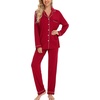 image:imageLeikar Button Down Pajamas for Women Soft Viscose Sleepwear Long Sleeve Pjs Set Nursing Postpartum LoungewearRed