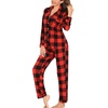 image:imageLeikar Button Down Pajamas for Women Soft Viscose Sleepwear Long Sleeve Pjs Set Nursing Postpartum LoungewearRed Plaid
