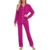 image:imageLeikar Button Down Pajamas for Women Soft Viscose Sleepwear Long Sleeve Pjs Set Nursing Postpartum LoungewearRose Red
