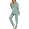image:imageLeikar Button Down Pajamas for Women Soft Viscose Sleepwear Long Sleeve Pjs Set Nursing Postpartum LoungewearSage