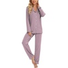image:imageLeikar Button Down Pajamas for Women Soft Viscose Sleepwear Long Sleeve Pjs Set Nursing Postpartum LoungewearViolet
