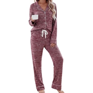image:imageLeikar Button Down Pajamas for Women Soft Viscose Sleepwear Long Sleeve Pjs Set Nursing Postpartum LoungewearAthickened Red