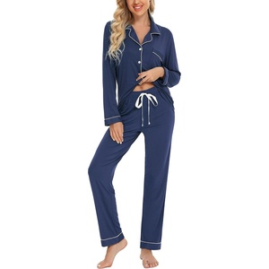 image:imageLeikar Button Down Pajamas for Women Soft Viscose Sleepwear Long Sleeve Pjs Set Nursing Postpartum LoungewearCyan Blue