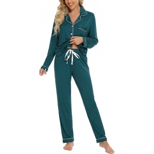 image:imageLeikar Button Down Pajamas for Women Soft Viscose Sleepwear Long Sleeve Pjs Set Nursing Postpartum LoungewearGreen