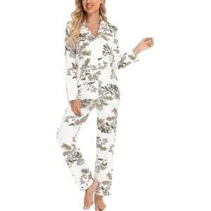 image:imageLeikar Button Down Pajamas for Women Soft Viscose Sleepwear Long Sleeve Pjs Set Nursing Postpartum LoungewearMaple Flower