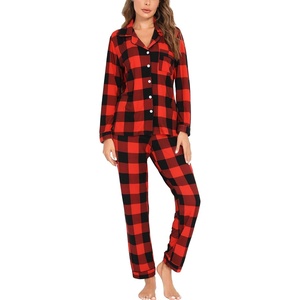 image:imageLeikar Button Down Pajamas for Women Soft Viscose Sleepwear Long Sleeve Pjs Set Nursing Postpartum LoungewearRed Plaid