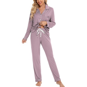 image:imageLeikar Button Down Pajamas for Women Soft Viscose Sleepwear Long Sleeve Pjs Set Nursing Postpartum LoungewearViolet