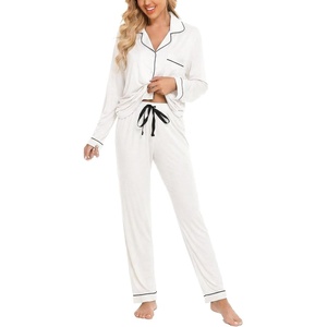 image:imageLeikar Button Down Pajamas for Women Soft Viscose Sleepwear Long Sleeve Pjs Set Nursing Postpartum LoungewearWhite