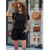 image:imageLeikar Womens Two Piece Sets Summer Outfits Casual Lounge Short Sets Ruffle Sleeve Crew Neck Matching Set with PocketsBlack