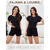 image:imageLeikar Womens Two Piece Sets Summer Outfits Casual Lounge Short Sets Ruffle Sleeve Crew Neck Matching Set with PocketsBlack