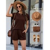 image:imageLeikar Womens Two Piece Sets Summer Outfits Casual Lounge Short Sets Ruffle Sleeve Crew Neck Matching Set with PocketsDark Coffee