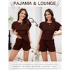 image:imageLeikar Womens Two Piece Sets Summer Outfits Casual Lounge Short Sets Ruffle Sleeve Crew Neck Matching Set with PocketsDark Coffee