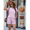 image:imageLeikar Womens Two Piece Sets Summer Outfits Casual Lounge Short Sets Ruffle Sleeve Crew Neck Matching Set with PocketsPink