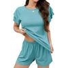 image:imageLeikar Womens Two Piece Sets Summer Outfits Casual Lounge Short Sets Ruffle Sleeve Crew Neck Matching Set with PocketsSage Green