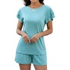 image:imageLeikar Womens Two Piece Sets Summer Outfits Casual Lounge Short Sets Ruffle Sleeve Crew Neck Matching Set with PocketsSage Green