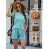 image:imageLeikar Womens Two Piece Sets Summer Outfits Casual Lounge Short Sets Ruffle Sleeve Crew Neck Matching Set with PocketsSage Green