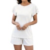 image:imageLeikar Womens Two Piece Sets Summer Outfits Casual Lounge Short Sets Ruffle Sleeve Crew Neck Matching Set with PocketsWhite