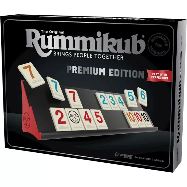 Rummikub Premium Edition by Pressman  Features Racks  Large Number Engraved Tiles and a Storage Bag for The Ultimate Rummikub Experience by Pressman  SilverFeatures Racks