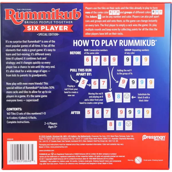 Rummikub Six Player Edition  The Classic Rummy Tile Game  More Tiles and More Players for More Fun by Pressman  Blue