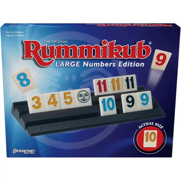 Pressman Rummikub Large Numbers Edition  The Original Rummy Tile Game Blue 5quotTile Game