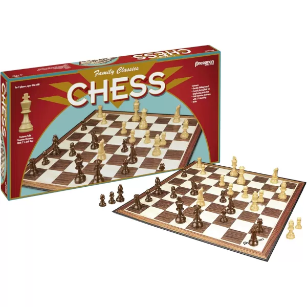 Family Classics Chess by Pressman  with Folding Board and Full Size Chess Pieces