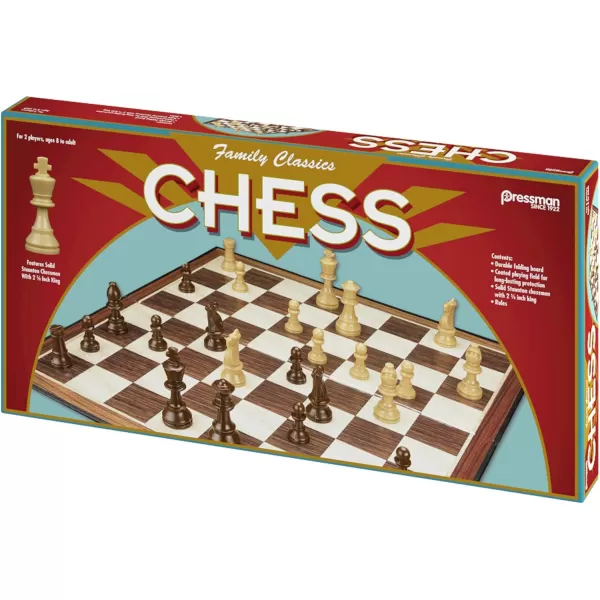 Family Classics Chess by Pressman  with Folding Board and Full Size Chess Pieces