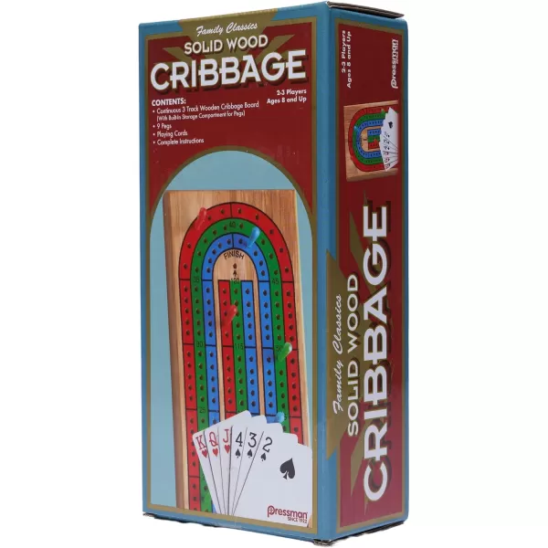 Family Classics Cribbage  Solid Wood Continuous 3 Track Board with BuiltIn Storage Compartment for Pegs