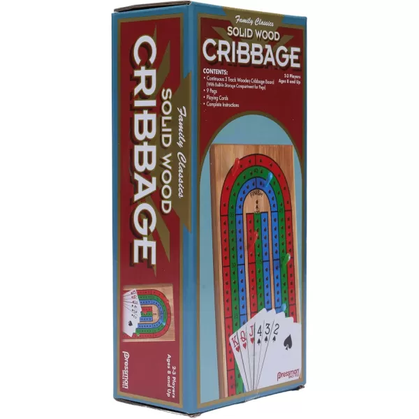 Family Classics Cribbage  Solid Wood Continuous 3 Track Board with BuiltIn Storage Compartment for Pegs