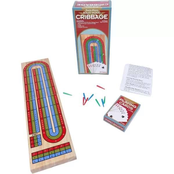 Family Classics Cribbage  Solid Wood Continuous 3 Track Board with BuiltIn Storage Compartment for Pegs