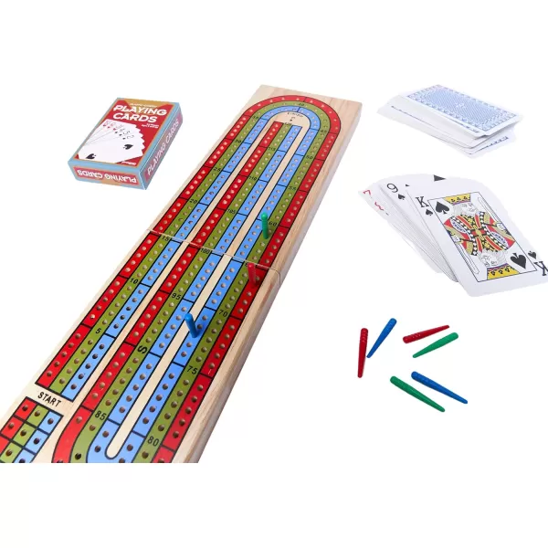 Family Classics Cribbage  Solid Wood Continuous 3 Track Board with BuiltIn Storage Compartment for Pegs