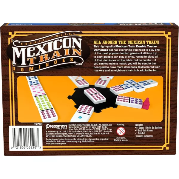 Mexican Train Dominoes  Beautiful Color Dot Double 12 Dominoes Set  Includes Train Markers and Hub by Pressman Multi Color 5quot