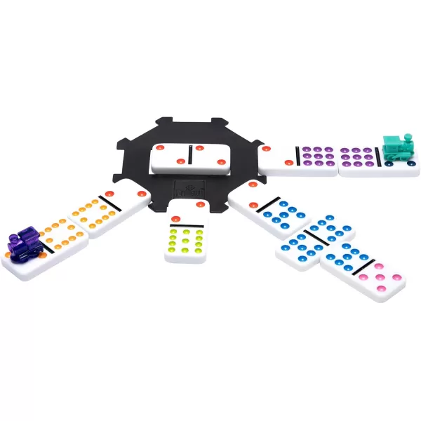 Mexican Train Dominoes  Beautiful Color Dot Double 12 Dominoes Set  Includes Train Markers and Hub by Pressman Multi Color 5quot