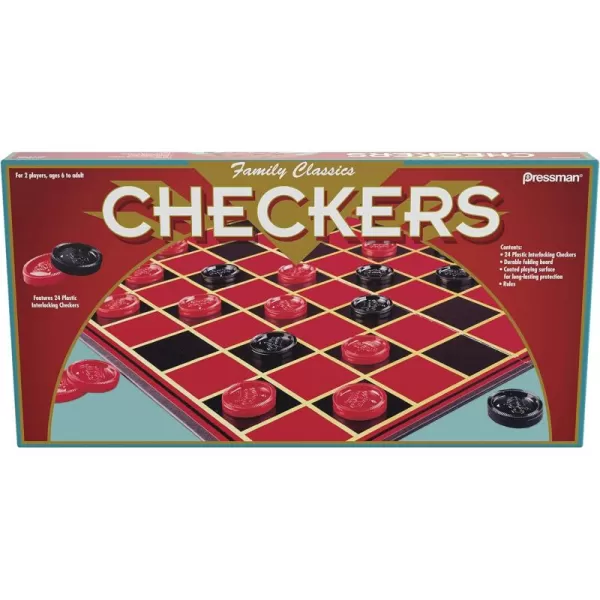 Family Classics Checkers  With Folding Board and Interlocking Checkers by Pressman