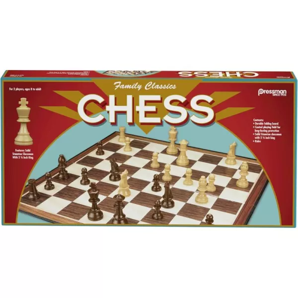 Family Classics Chess by Pressman  with Folding Board and Full Size Chess Pieces