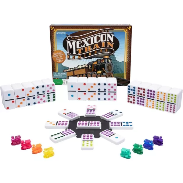 Mexican Train Dominoes  Beautiful Color Dot Double 12 Dominoes Set  Includes Train Markers and Hub by Pressman Multi Color 5quot