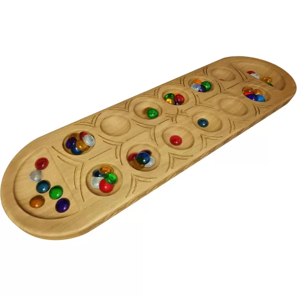 Classic Mancala Game  Features A FullSized Solid Wooden Board with Exquisite Detail Stones by Pressman For 2 Players