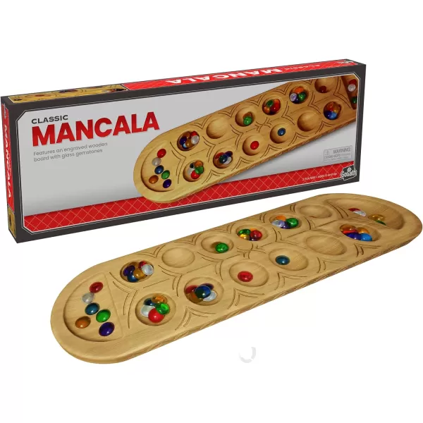 Classic Mancala Game  Features A FullSized Solid Wooden Board with Exquisite Detail Stones by Pressman For 2 Players