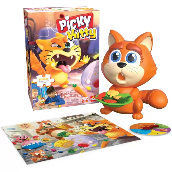 Picky Kitty Game  Feed The Kitty His Veggies Before He Flips His Plate  Includes 24Piece Puzzle by Goliath Multi Color 919585