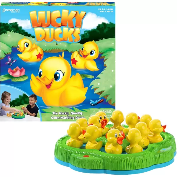 Pressman Lucky Ducks  The Memory and Matching Game That Moves  Includes A Fun Pop The Pig MakeAMatch Card GameMulticolorLucky Ducks