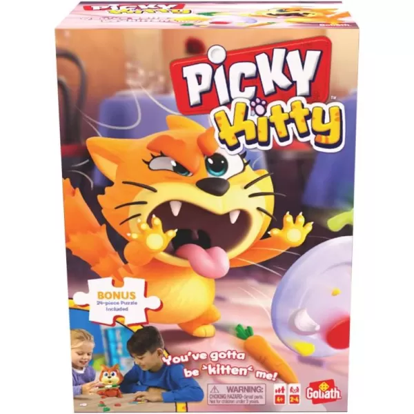 Picky Kitty Game  Feed The Kitty His Veggies Before He Flips His Plate  Includes 24Piece Puzzle by Goliath Multi Color 919585