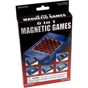 imagePressman 6in1 Travel Magnetic Games  Turn A Knob and A New Game Appears Multi Color 5quot