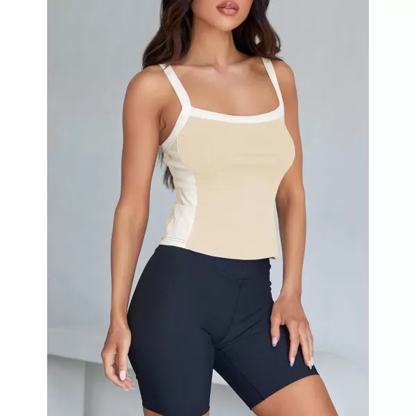 ZESICA Sleeveless Tops for Women Summer Spaghetti Straps Crop Tank Top Ribbed Knit T Shirts Slim Fit Camisole 2024 FashionApricot