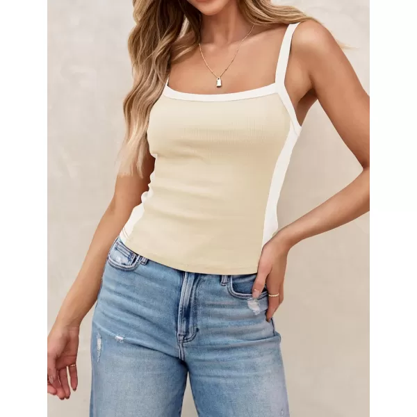 ZESICA Sleeveless Tops for Women Summer Spaghetti Straps Crop Tank Top Ribbed Knit T Shirts Slim Fit Camisole 2024 FashionApricot