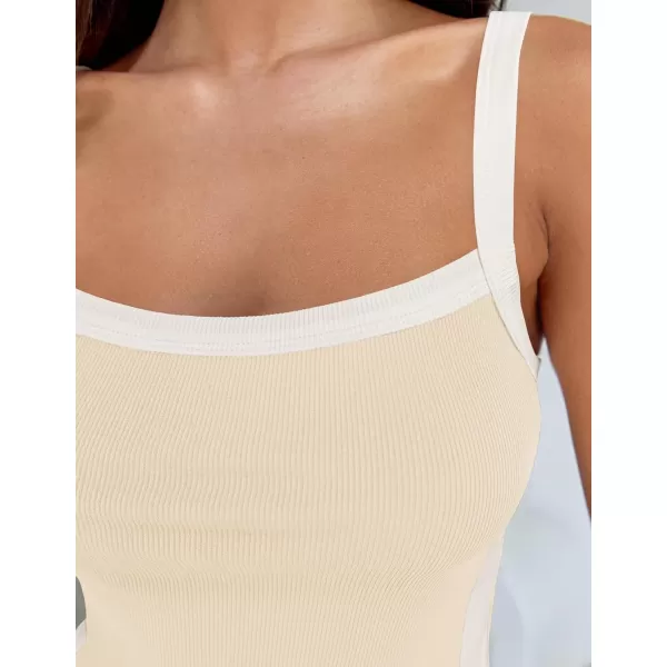 ZESICA Sleeveless Tops for Women Summer Spaghetti Straps Crop Tank Top Ribbed Knit T Shirts Slim Fit Camisole 2024 FashionApricot