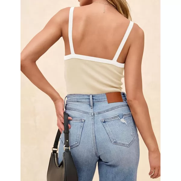 ZESICA Sleeveless Tops for Women Summer Spaghetti Straps Crop Tank Top Ribbed Knit T Shirts Slim Fit Camisole 2024 FashionApricot
