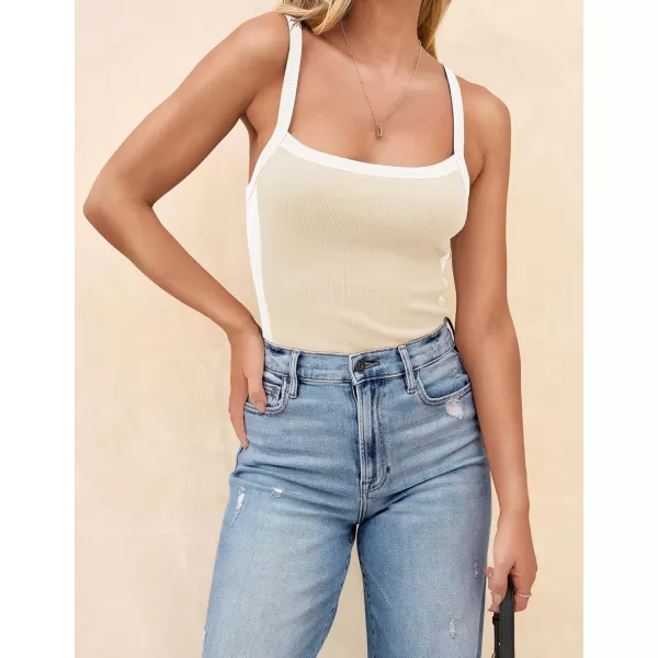 ZESICA Sleeveless Tops for Women Summer Spaghetti Straps Crop Tank Top Ribbed Knit T Shirts Slim Fit Camisole 2024 FashionApricot